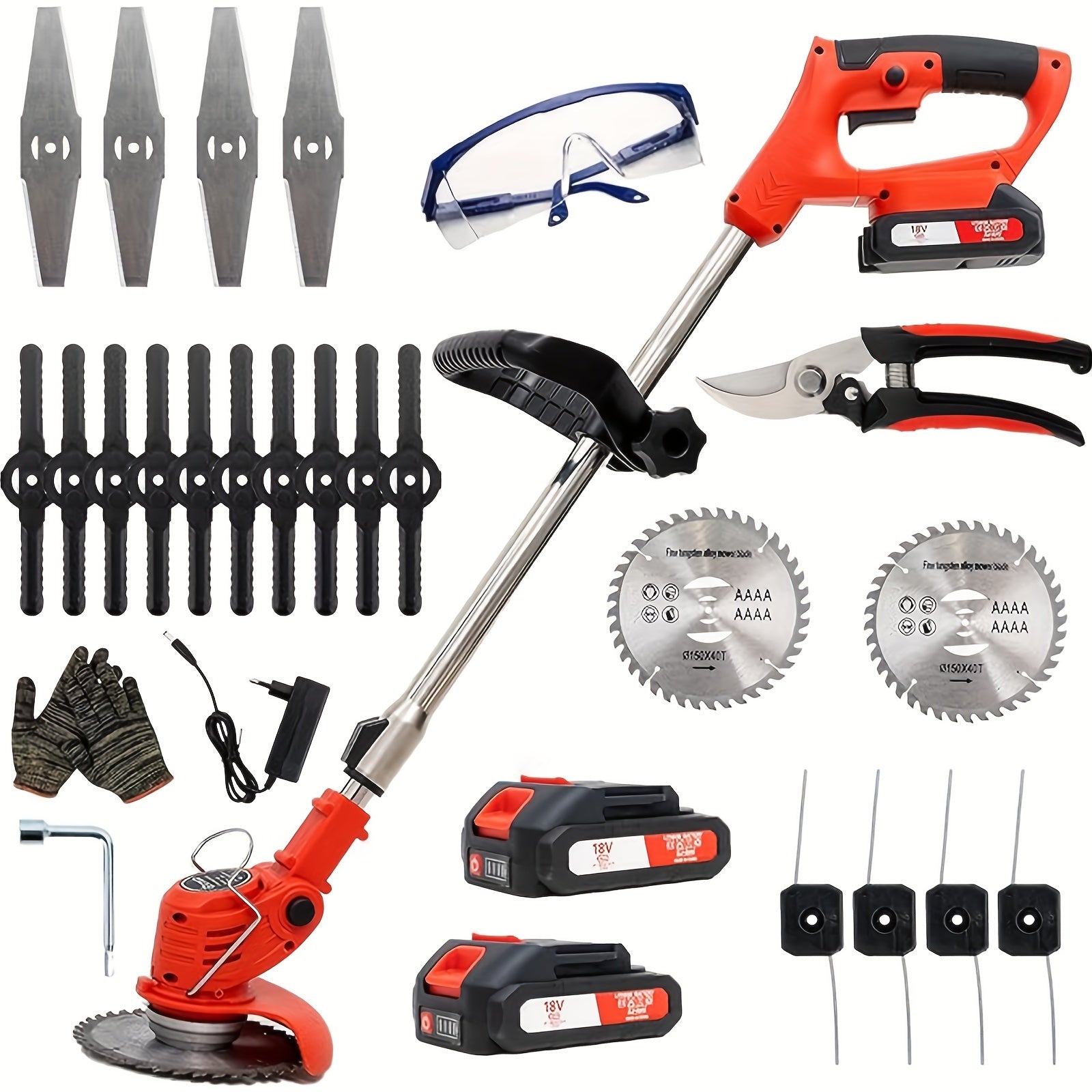 Cordless Electric Mower with 2 Batteries and 4 Blades